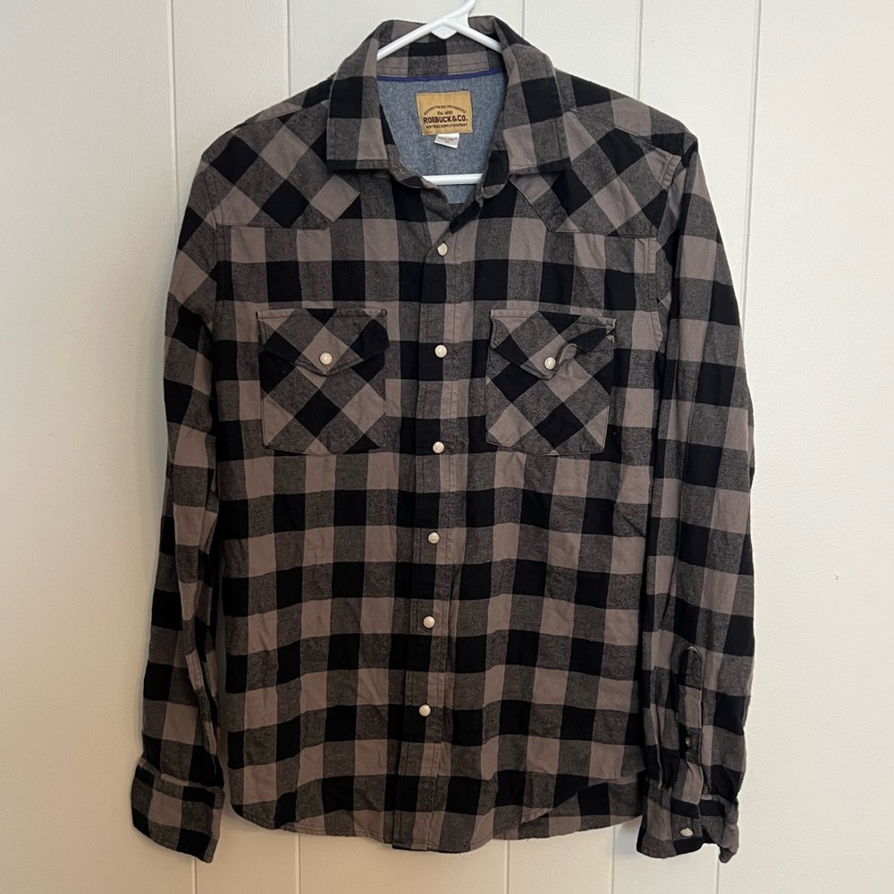 Roebuck & Co Pearl‎ button snap flannel size S